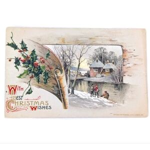 Vintage 1911 Christmas Postcard John Winsch – Birch Bark Effect with Children